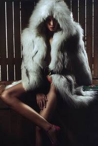 Hooded Fox Fur Coat and Heels. Editorial Image from Marie Claire (ESP) October 2007 