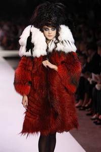 Christian Lacroix - Red dyed silver fox coat with white wolverine oversized collar