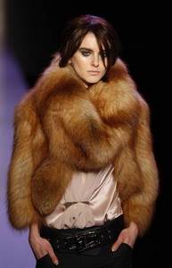 Barbara Bui –  Gold fox jacket with oversized cowl collar