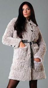 Вязанное пальто из меха кролик-рекс